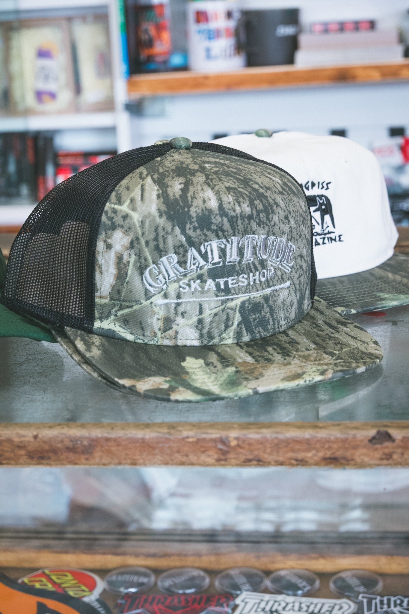 Gratitude Skateshop 'Mr Finbar' Woodland Camo / Black Trucker Cap