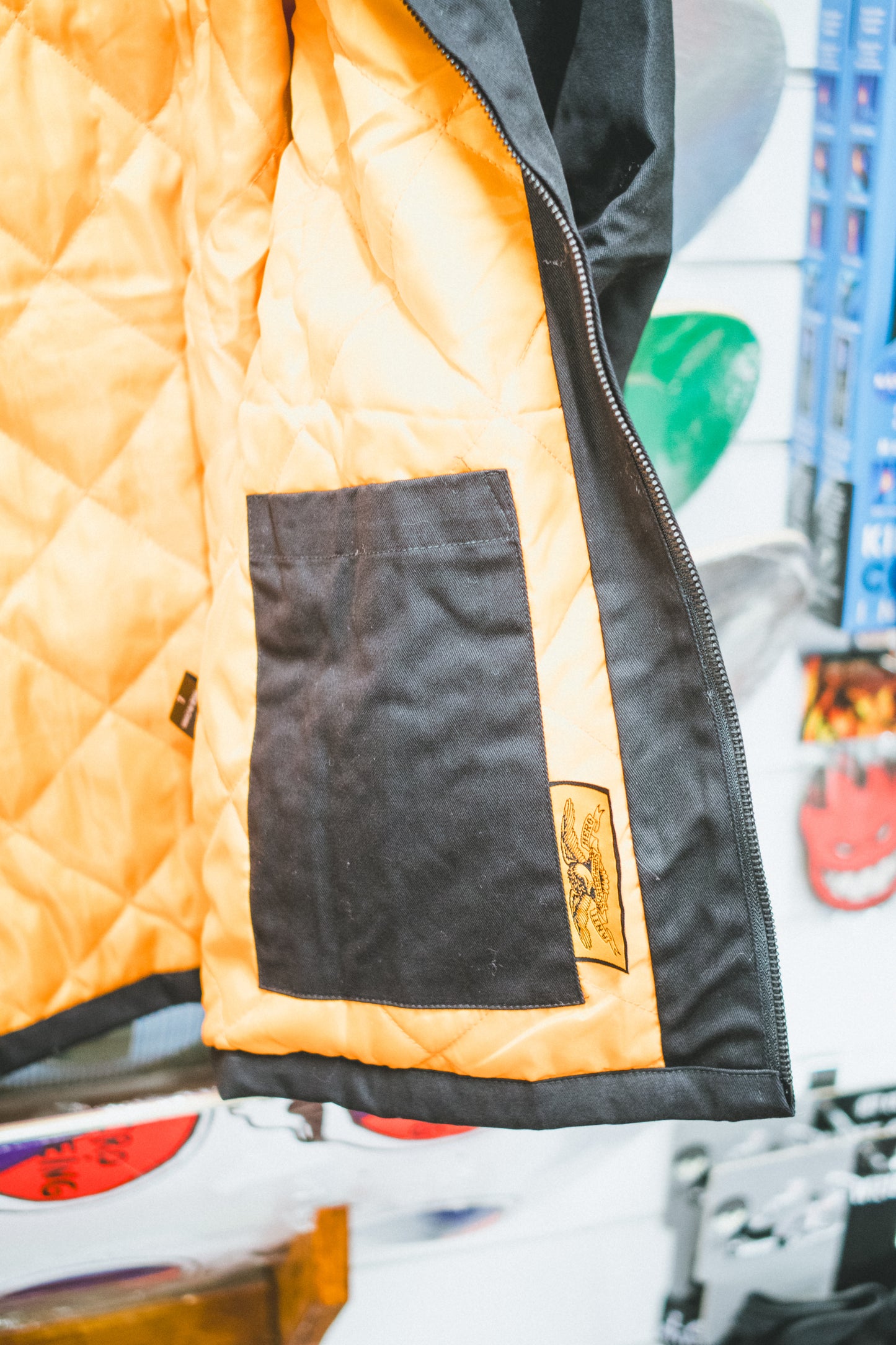 AntiHero Basic Eagle Stash Jacket Black w/ Orange Embroidery