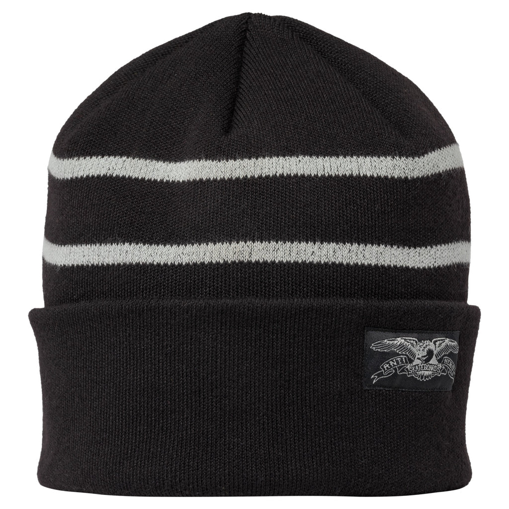 AntiHero Stock Eagle Label Stripe Cuff Beanie (Black/Grey)