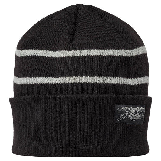 AntiHero Stock Eagle Label Stripe Cuff Beanie (Black/Grey)