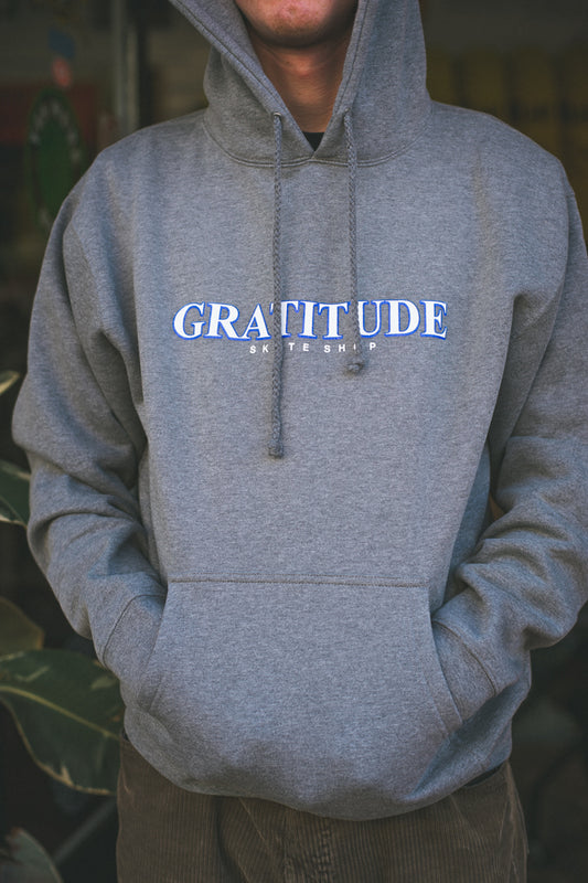 Gratitude Skateshop OG Logo Gunmetal Heather / White / Blue Premium Hood