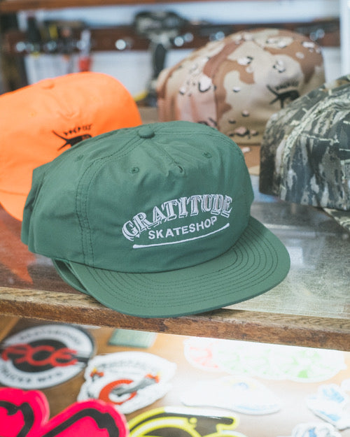 Gratitude Skateshop 'Mr Finbar' Green / Silver Nylon Surf Cap