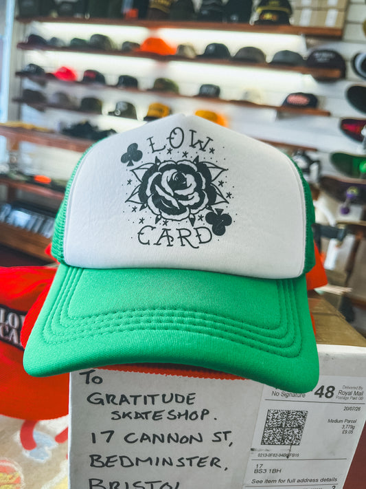 Low Card Magazine White / Green Trucker