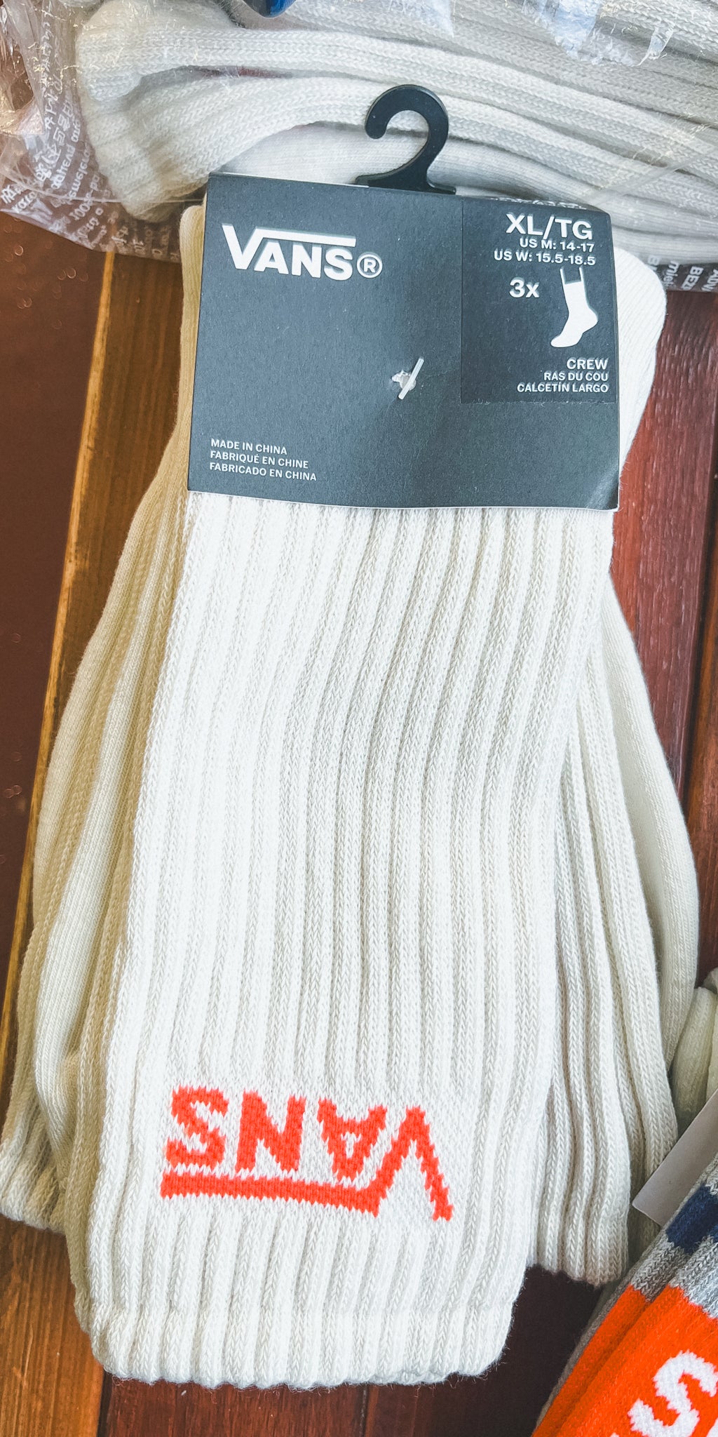 Vans Crew Socks Off White/Orange 13-16Uk (3 pack)