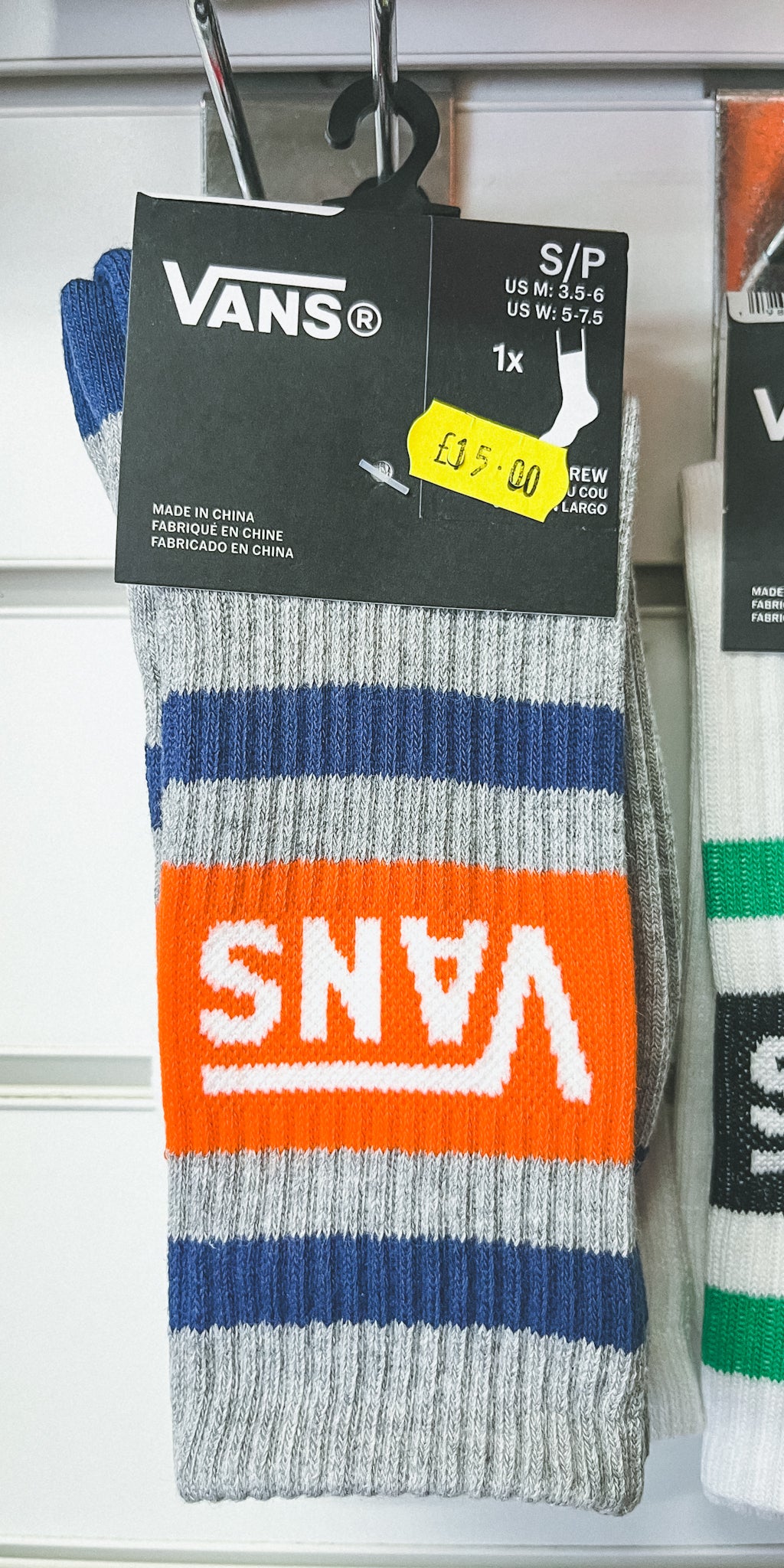 Vans Crew Socks Grey/Blue/Orange 2.5-5 UK