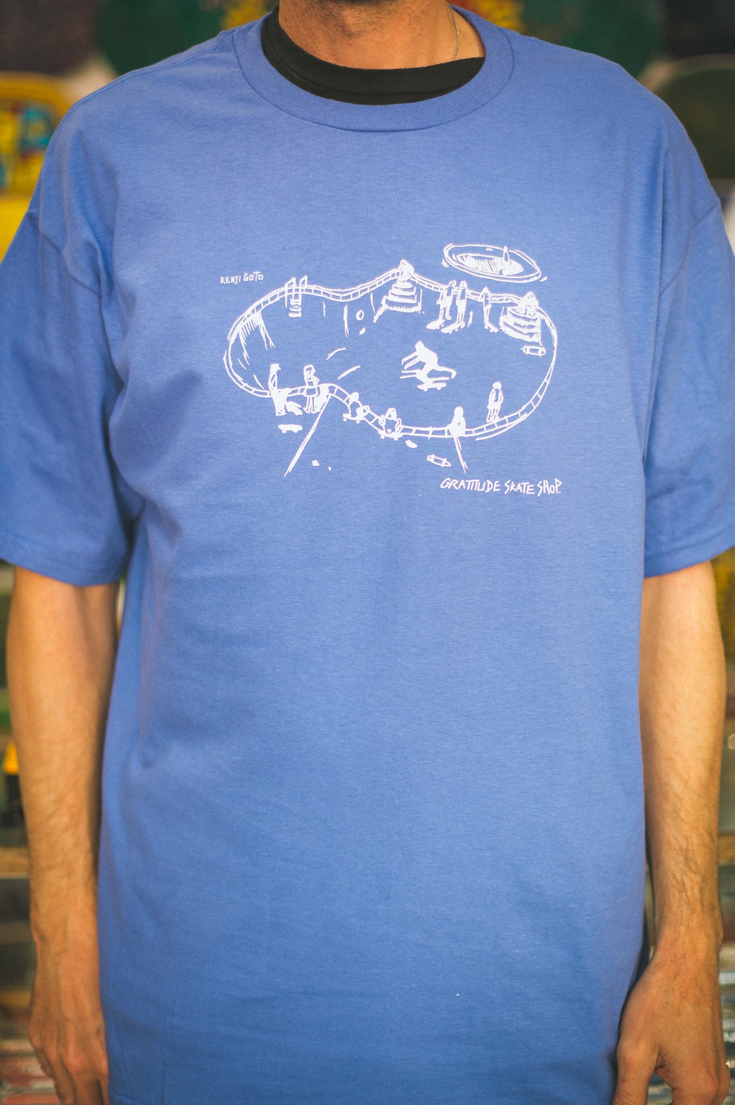Gratitude Skateshop Kenji Goto 'Pool Skaters' Blue T-Shirt