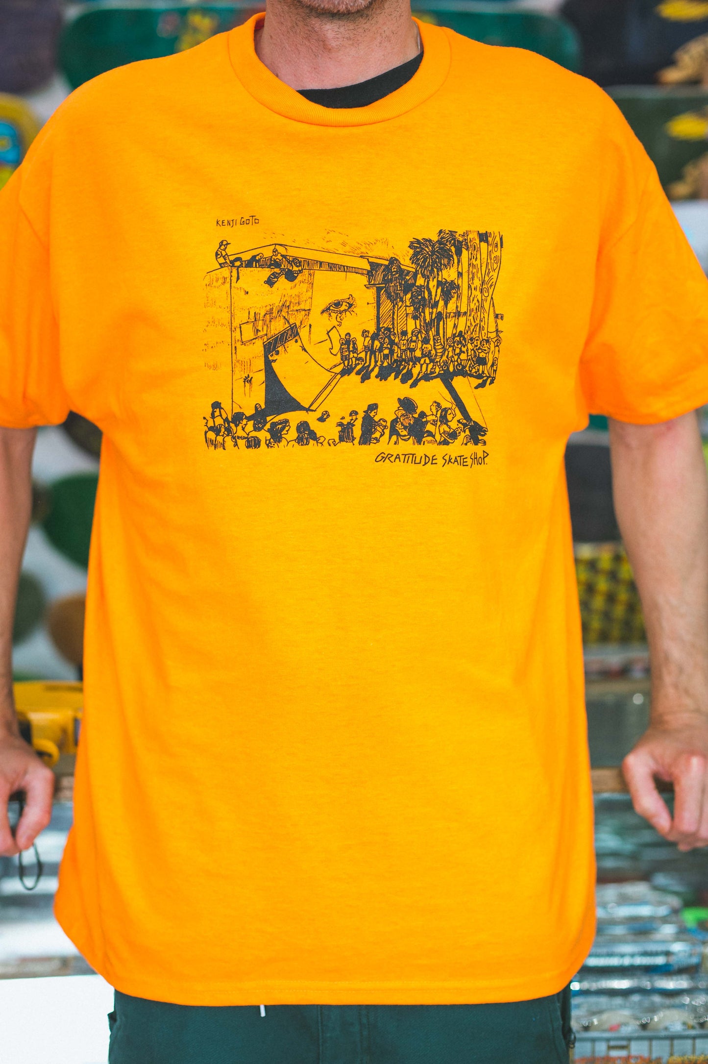 Gratitude Skateshop Kenji Goto 'Venice' Safety Orange T-Shirt