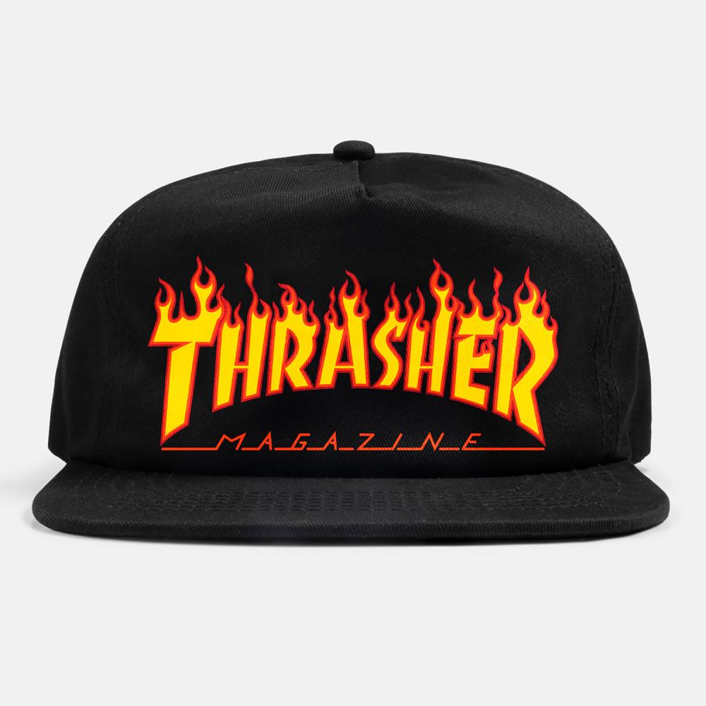 Thrasher Flame Embroidered Snapback  Cap Black