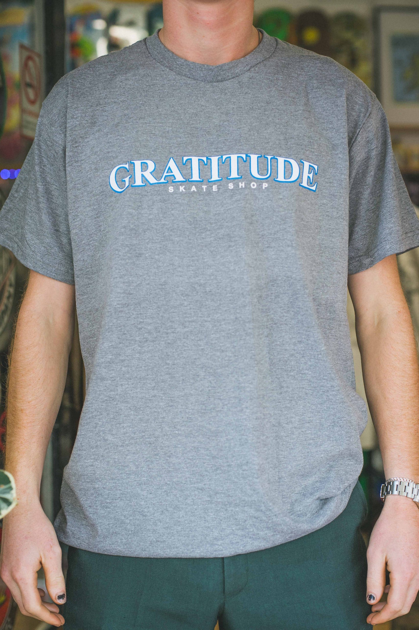 Gratitude Skateshop OG Logo Gunmetal Heather / White / Blue T-shirt
