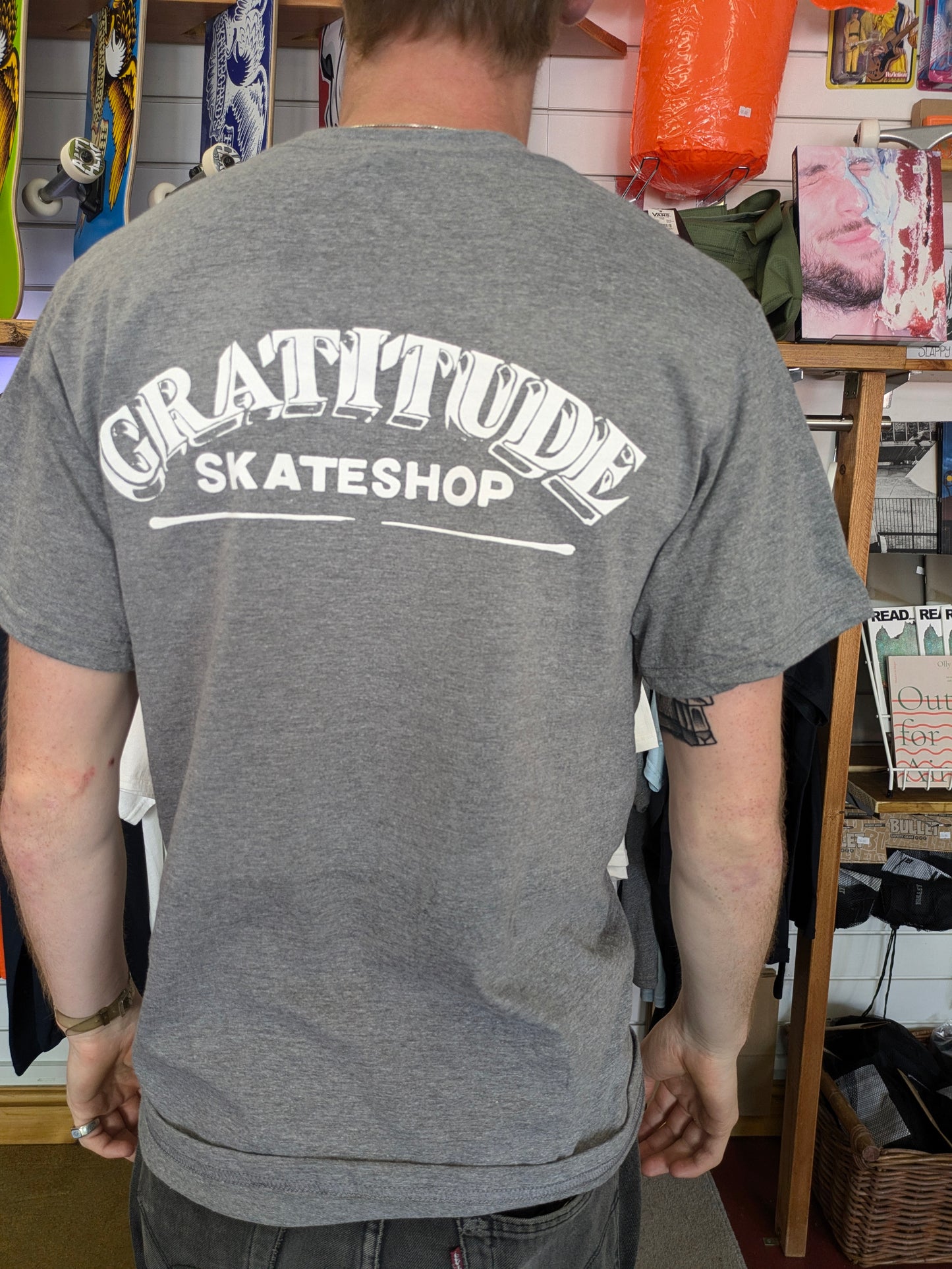 Gratitude Skate Shop Mr Finbar Logo Graphite Heather / White T-Shirt