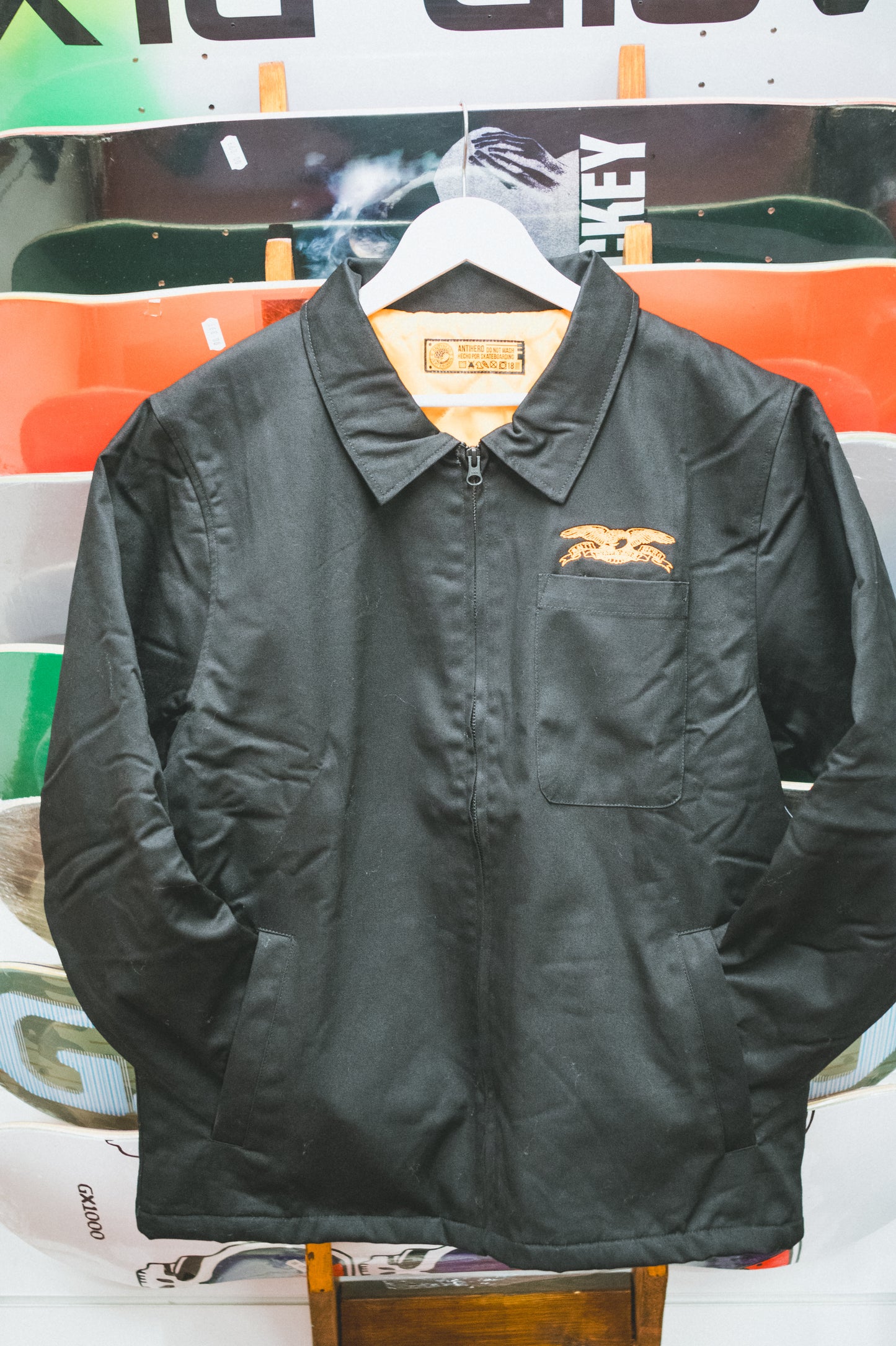 AntiHero Basic Eagle Stash Jacket Black w/ Orange Embroidery
